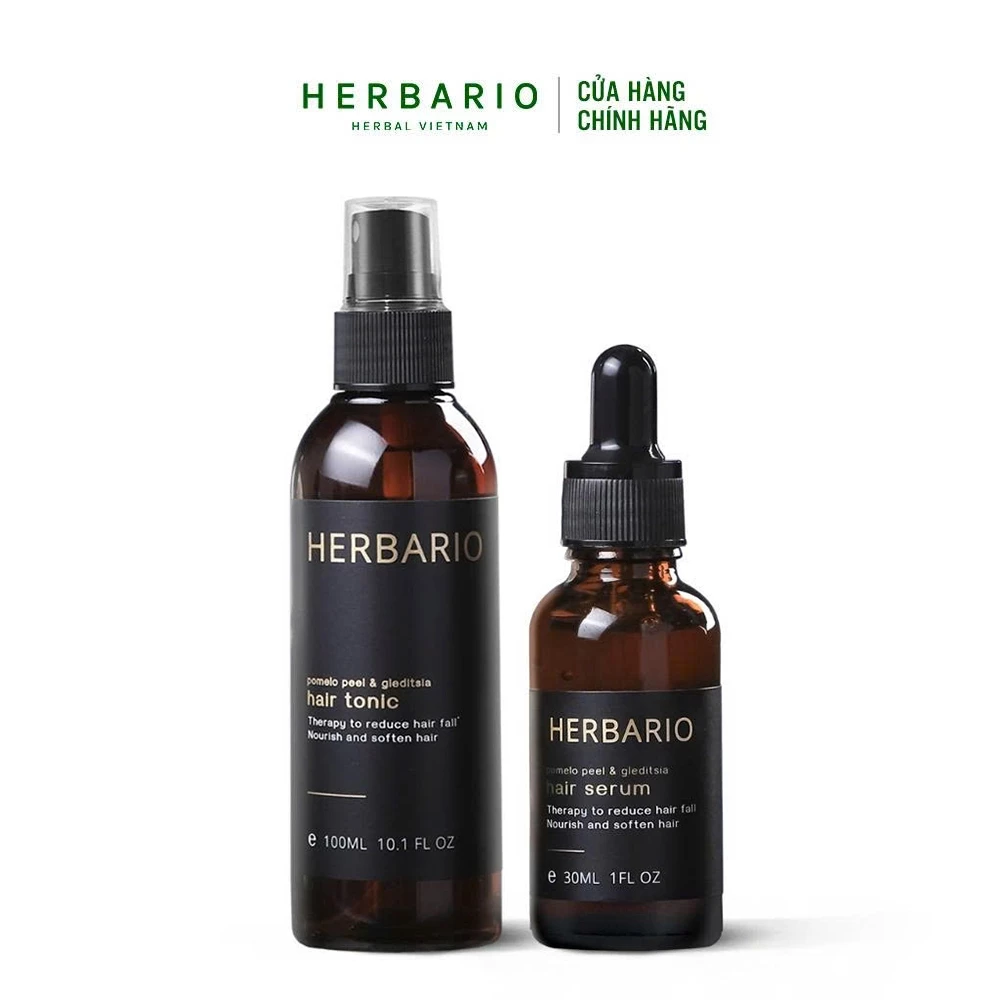 Bộ Serum mọc tóc 30ml + Nước dưỡng tóc 100ml vỏ bưởi và bồ kết herbario, kích mọc tóc