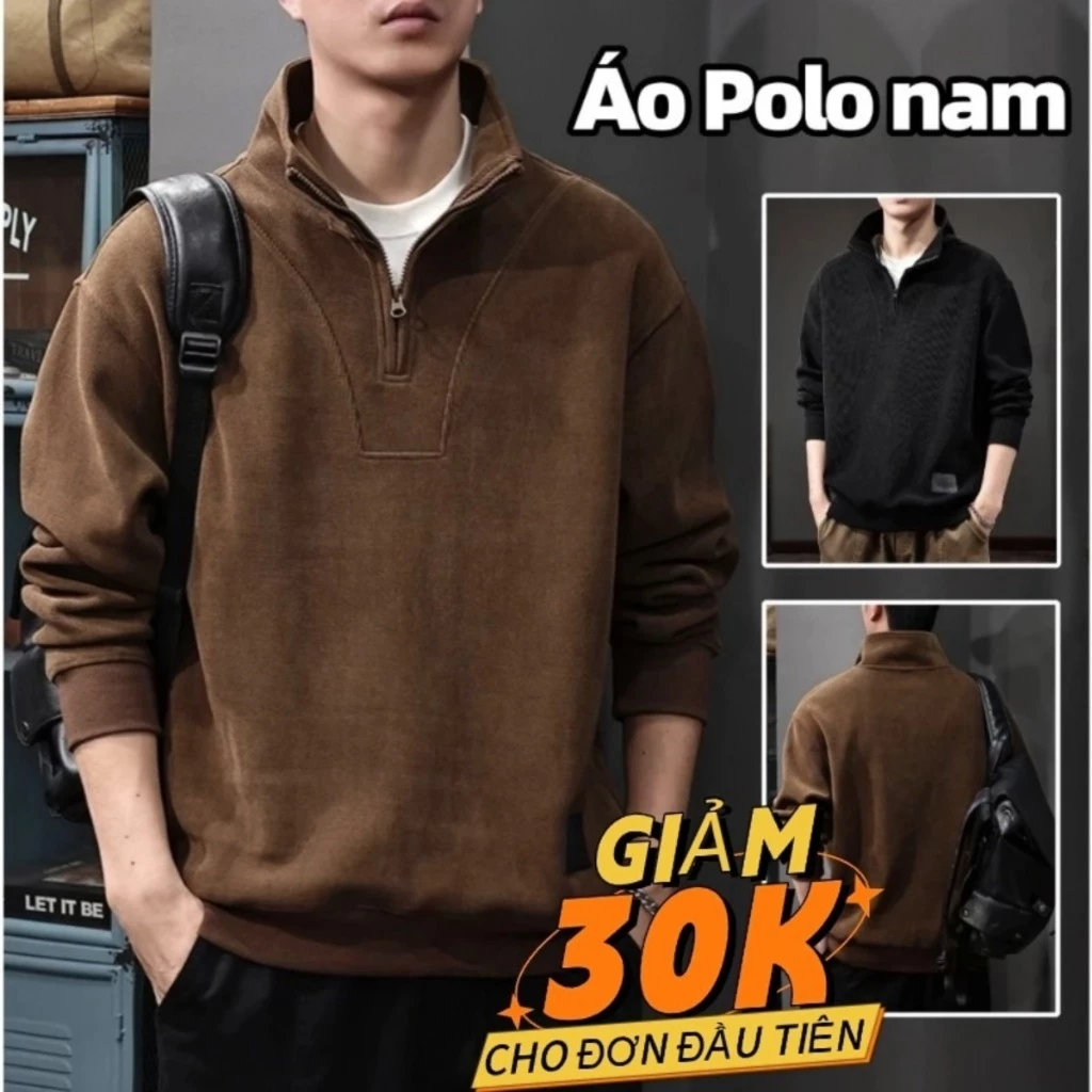 💥BUKIE💥Áo polo nam Áo Sweater Cổ Lọ tay dài Cổ Zip Vải Nỉ Dày Dặn co giãn phong cách retro Dễ Phối Đồ