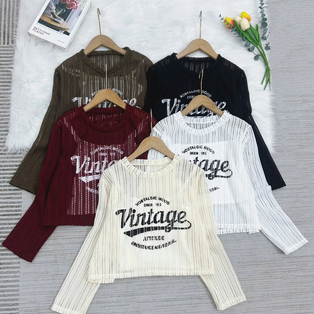 Áo Kiểu Croptop Cổ Tròn Chất Vải Ren Lưới In Họa Tiết Nhiều Màu Dễ Phối Freesize