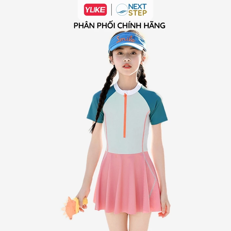 Đồ bơi bé gái YUKE chân váy liền thân tay ngắn chất vải mềm mại co dãn 4 chiều size 13-35kg