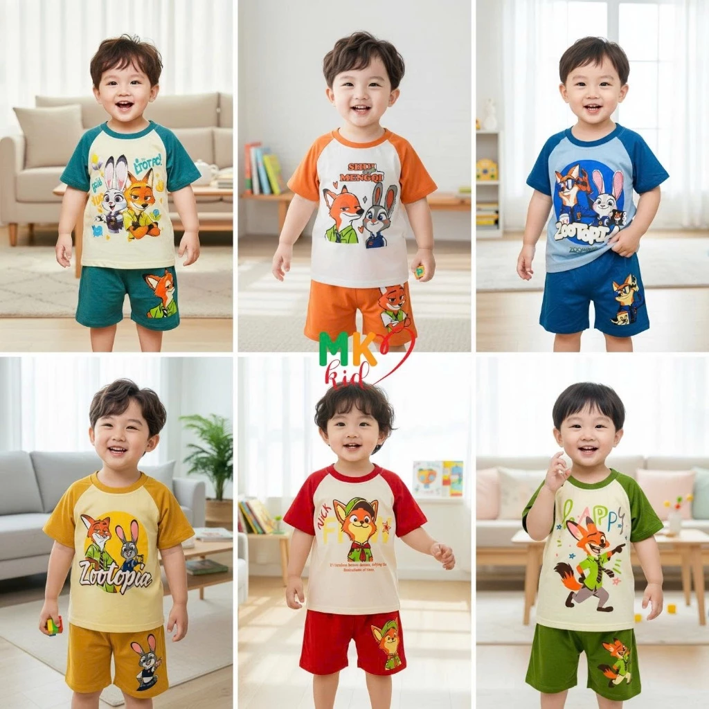 Bộ Cộc tay ZOOTOPIA cho Bé Trai Bé Gái 8-30kg, Bộ Ngắn tay MK KID Chất thun lạnh mềm mịn mát cho bé
