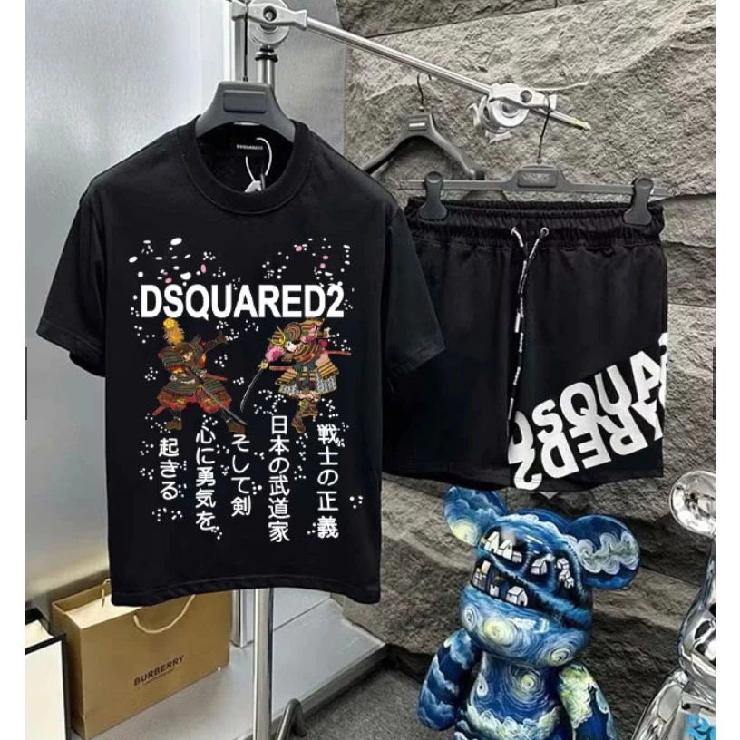 Bộ phông Samurai cầm kiếm - Set quần áo ngắn tay 2 màu đen trắng - Chất liệu cotton co giãn 2 chiều mềm mịn thoáng mát