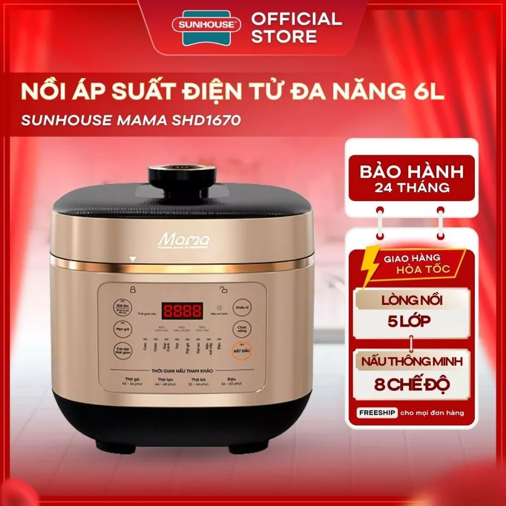 Nồi áp suất điện đa năng sunhouse SHD1670, SHD1656, SHD1580, SHD1562, SHD1540, SH1550 Bảo hành chính hãng 24 tháng