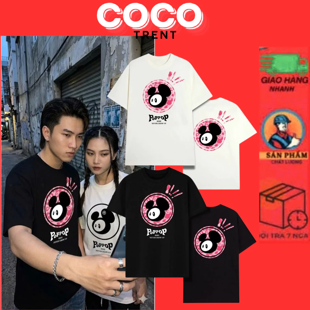 Áo Thun Nam Nữ Unisex Poppop Masco Form Rộng Tay Lỡ Chất Cotton  2 Chiều Mát Lạnh In Hình Cute Full Tem Mac Chuẩn