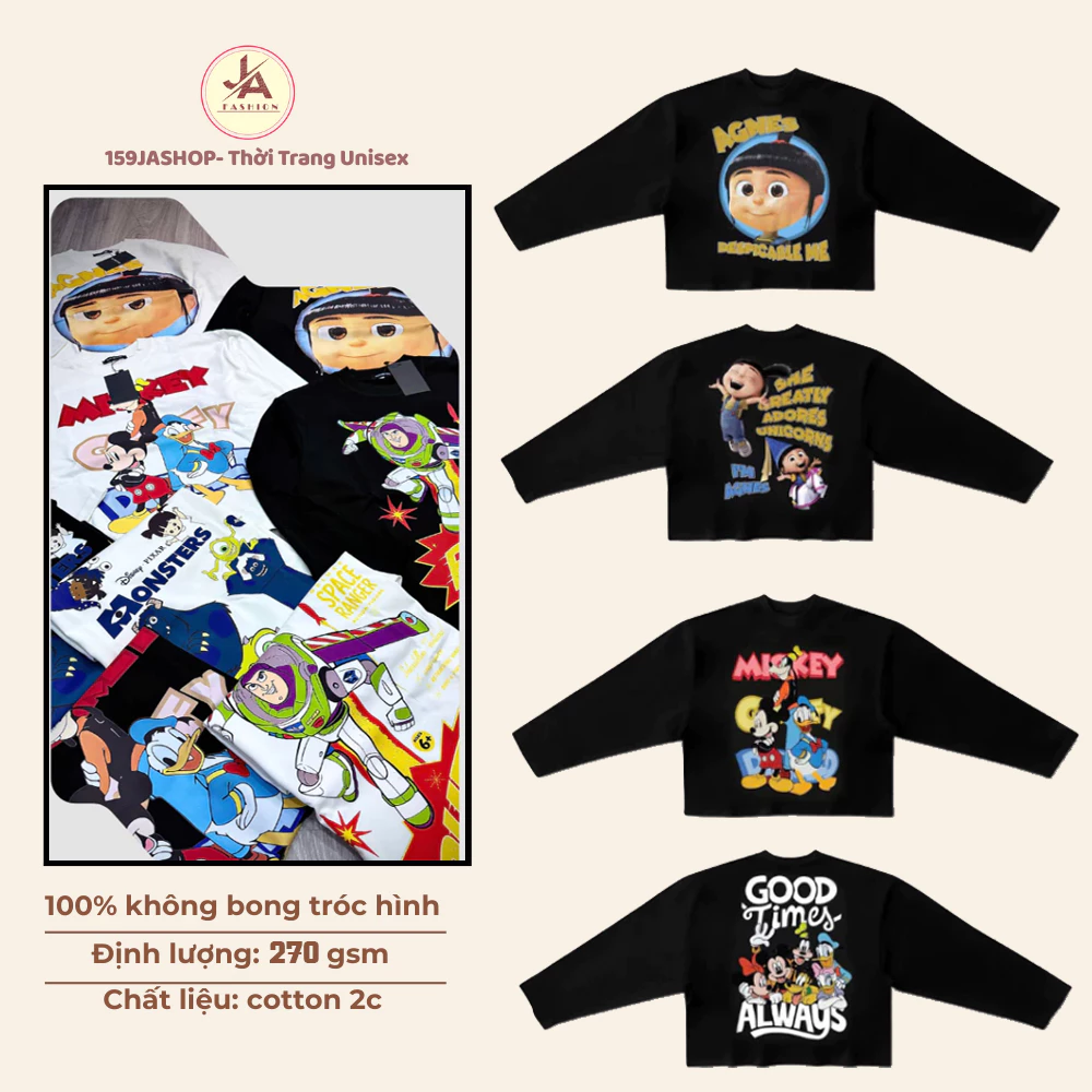Áo thun form rộng Nam Nữ  long sleeve Tay Dài Hình In Dễ Thương Form Boxy Vải Cotton 270gsm Full Tag Mạc