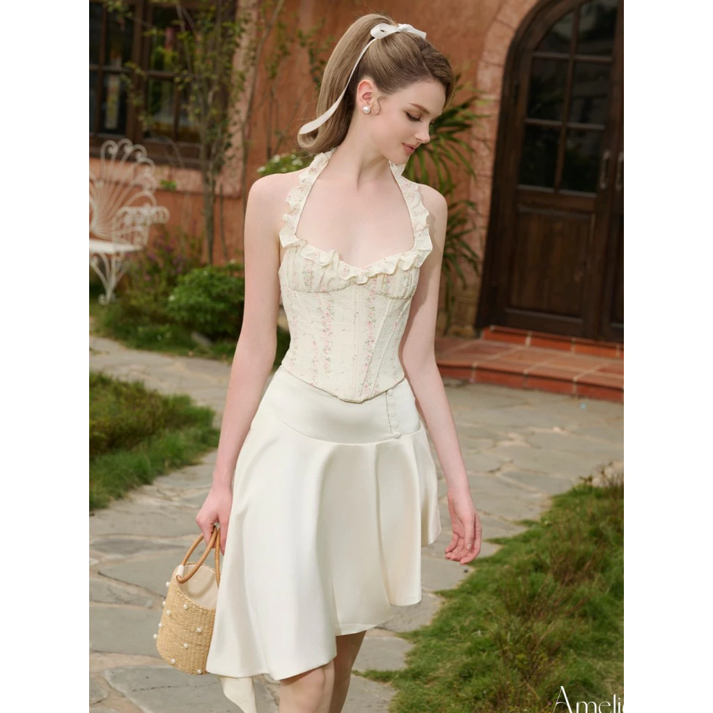 AMELIE - Set áo sọc hoa nhí + chân váy tafta lụa - Marya set AME484