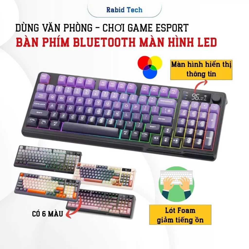 Bàn Phím Gaming Không Dây Bluetooth Free Wolf M96 Có LED 2 Mode Cho Máy Tính, Laptop  Tích Hợp Màn Hình, Núm Xoay