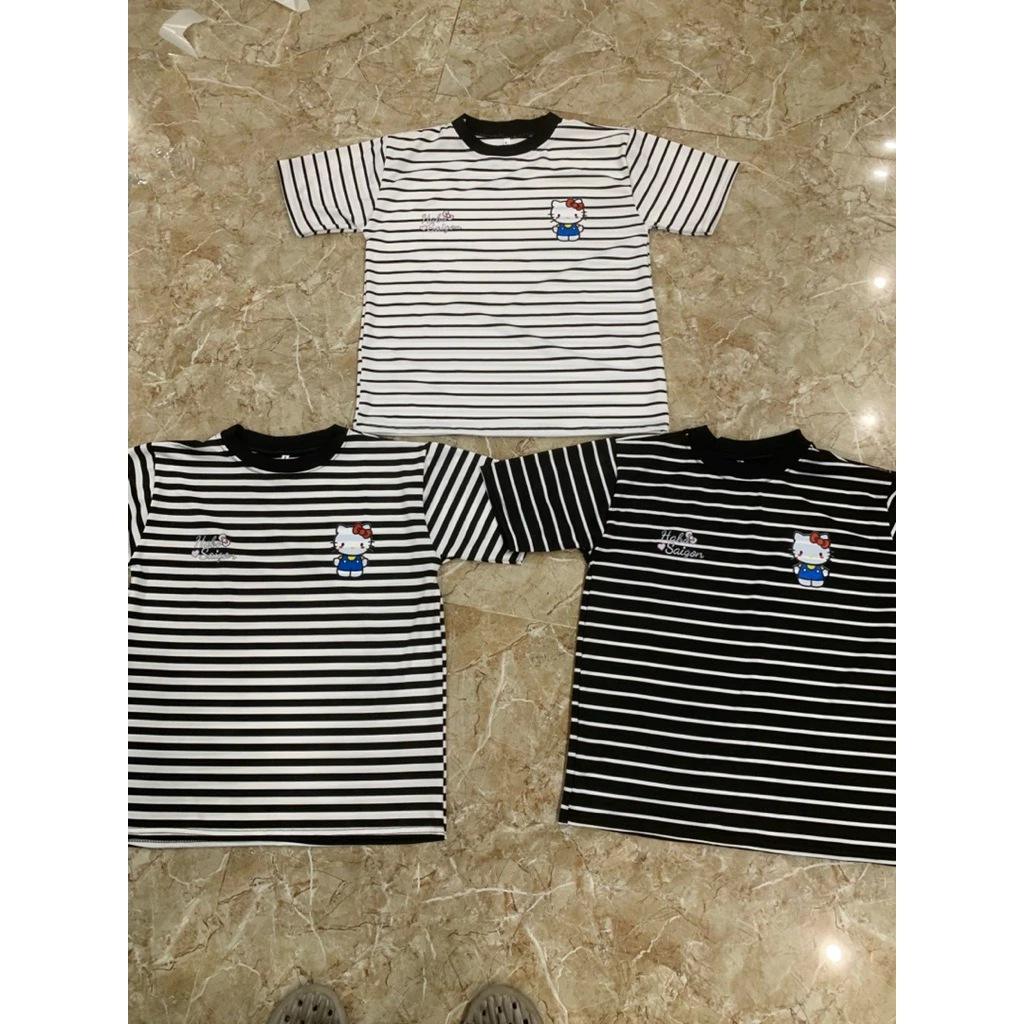 Áo kẻ cộc tay in hình  kitty from rộng 33-60 kg