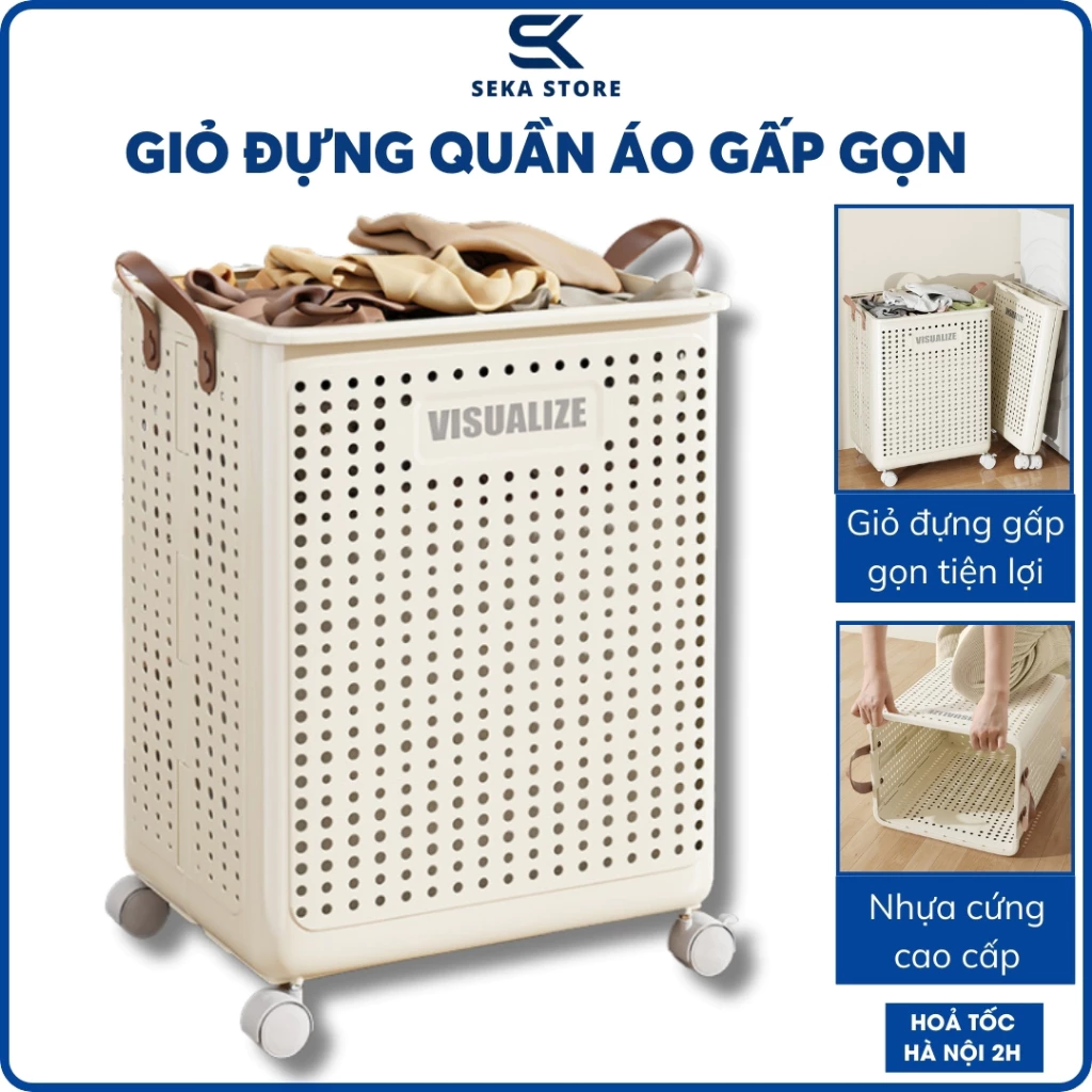 Giỏ Đựng Quần Áo Gấp Gọn VISUALIZE Có Bánh Xe Di Chuyển Chất Liệu Nhựa ABS