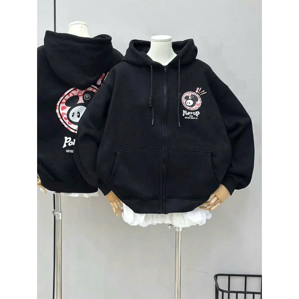 Mẫu mới (2026) Áo khoác in hình nổi poppop  phom  đẹp vải dày nón to