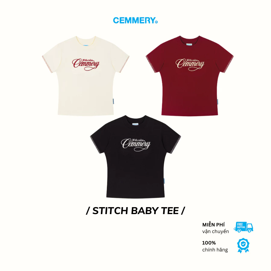 Áo Baby Tee CEMMERY Local Brand Chính Hãng Stitch Baby Tee Vải Cotton 2 Chiều Logo Thêu 3 Màu