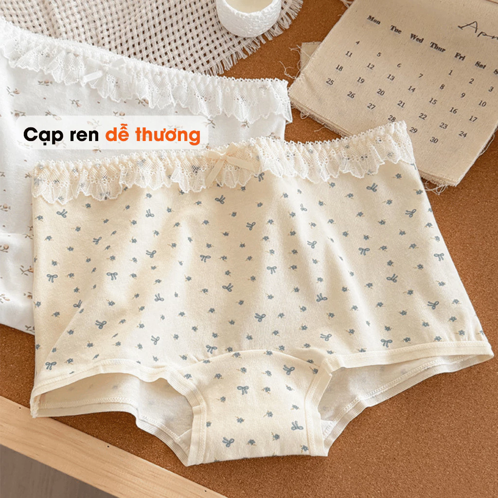 [ MẪU MỚI ] Quần Lót Nữ Cotton Họa Tiết Dễ Thương, Quần Chip Nữ Dáng Đùi Kháng Khuẩn AMYBRA L5522