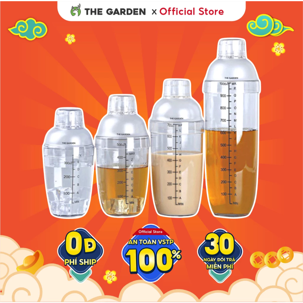 Bình lắc pha chế bằng nhựa PC THE GARDEN IGWT x GREENBAR shaker 300ml 500ml 700ml 1000ml vạch đen dụng cụ pha trà sữa