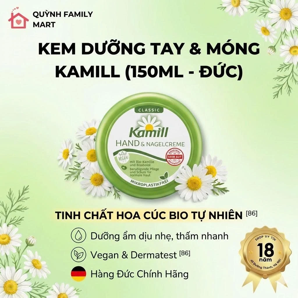 Kem Dưỡng Tay & Móng Kamill Classic 150ml Tinh Chất Hoa Cúc Bio Tự Nhiên, Cấp Ẩm Mềm Mịn