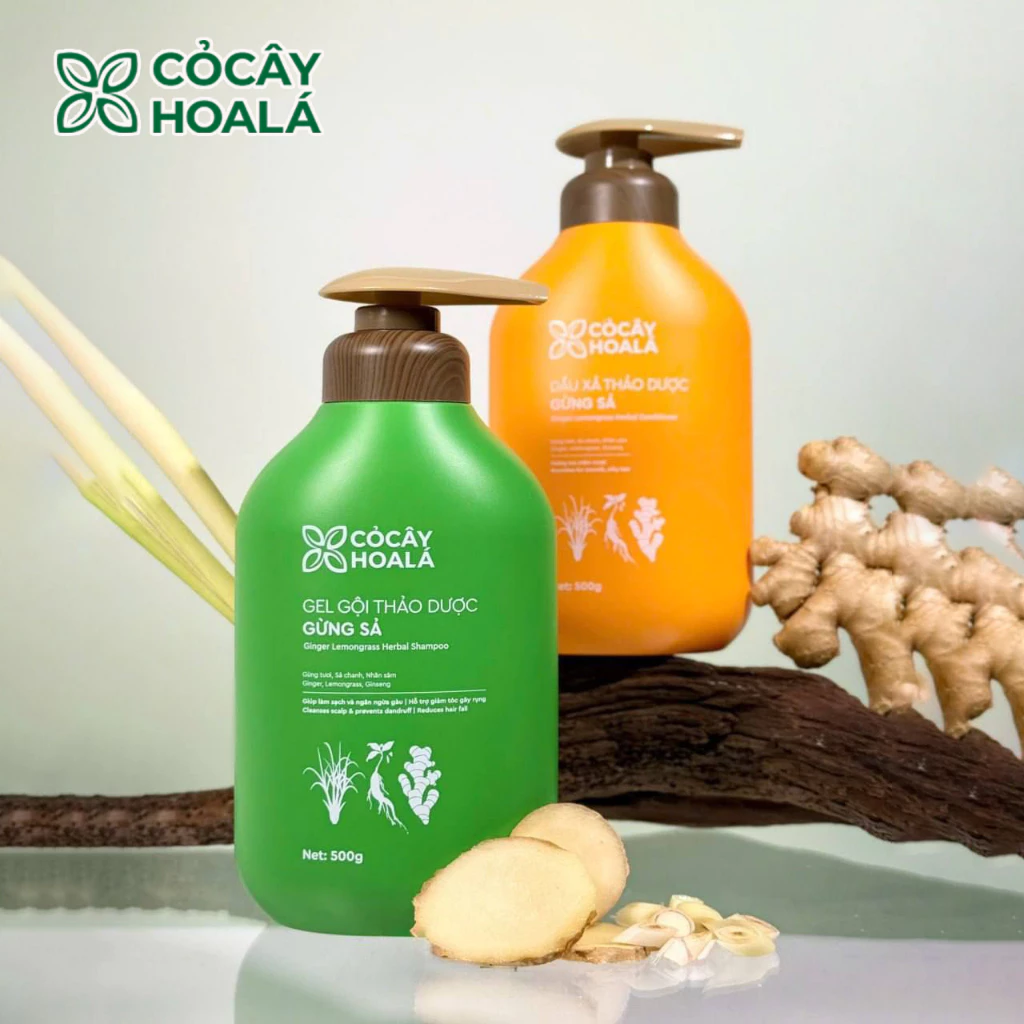 🍋 [COMBO] Dầu Gội, Dầu Xả Thảo Dược Gừng Sả CỎ CÂY HOA LÁ, Kích Mọc Tóc, Giảm Gãy Rụng tóc Hiệu Quả