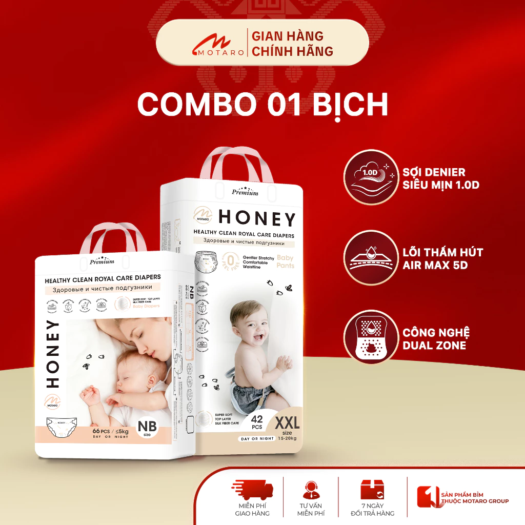 Tã  Quần Honey Premium Chính Hãng Tơ tằm siêu mỏng nhẹ, thấm hút tốt đủ size cho bé