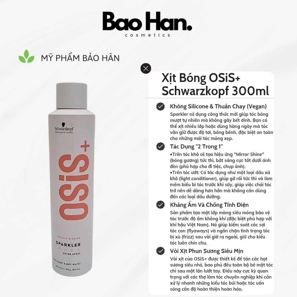 XỊT BÓNG TÓC OSIS+ SPARKLER SCHWARZKOPF 300ml - TẠO BÓNG GƯƠNG , GỠ RỐI TỨC THÌ , KHÔNG BẾT DÍNH , CHỐNG NHIỆT
