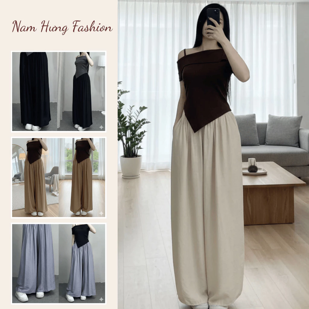 Quần xuông nữ chất đũi tơ cao cấp thoáng mát dáng rộng thanh lịch freesize - Nam Hưng fashion