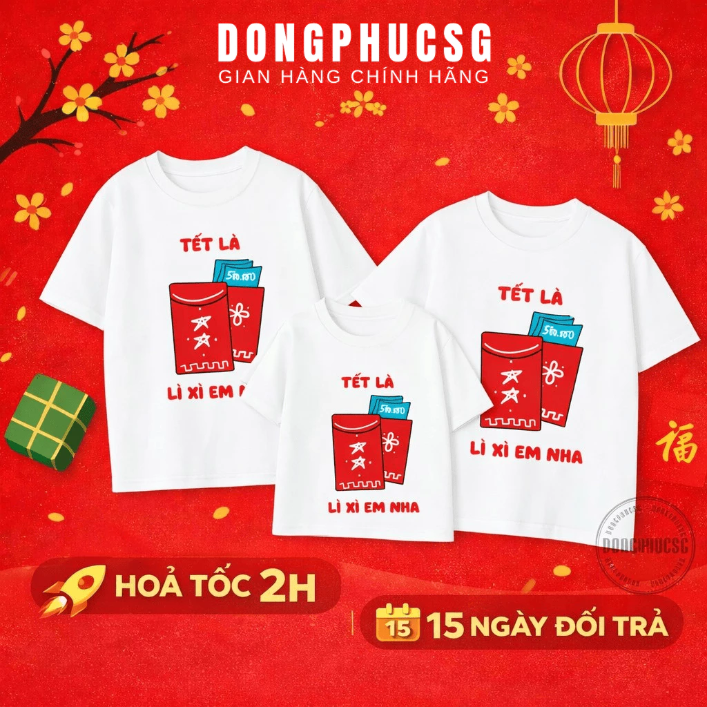 Áo thun Tết gia đình 2026 nhiều mẫu độc lạ thun cotton mềm mịn đủ size cho trẻ em hội nhóm SGY263