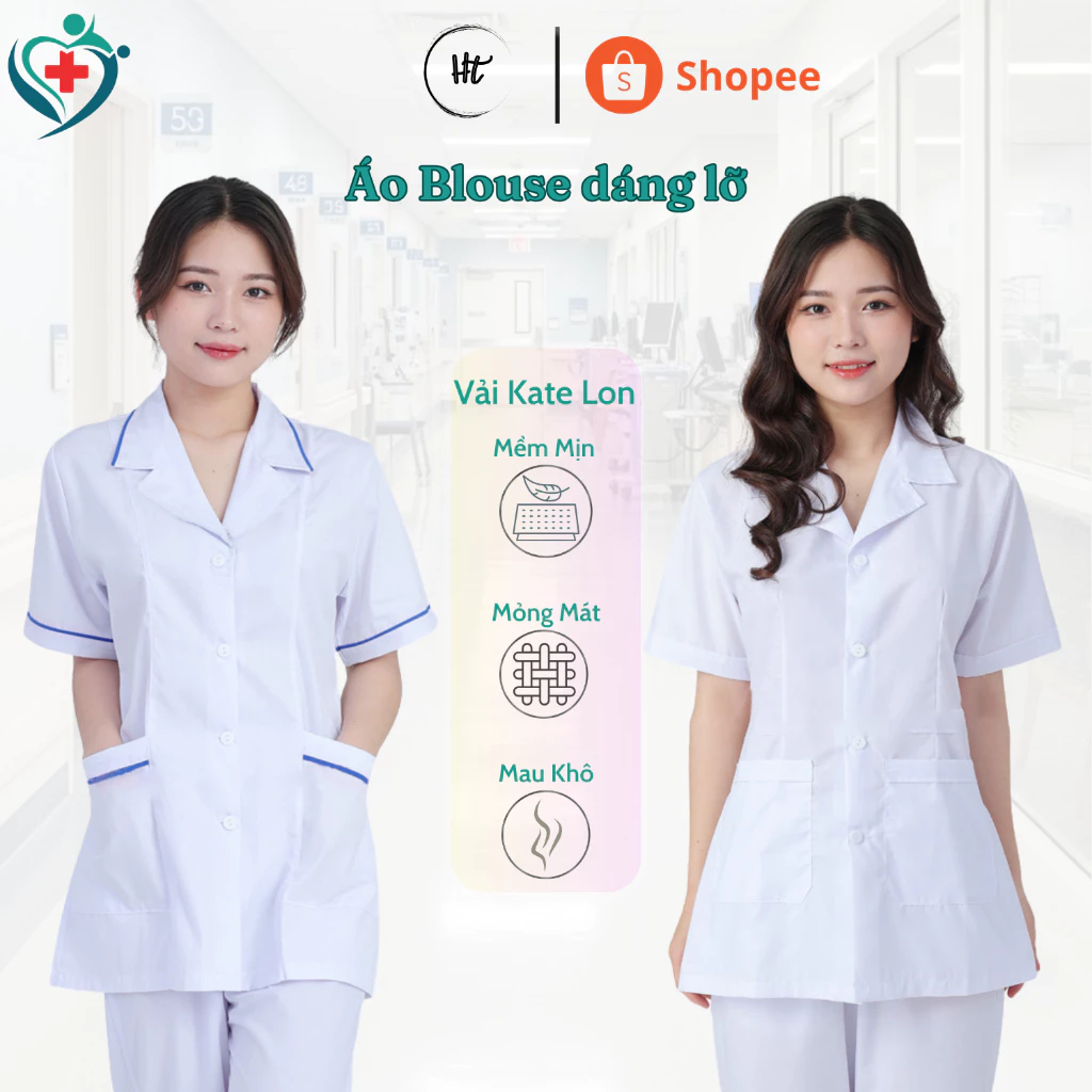 Áo blouse dáng lỡ, Áo blu y tế dành cho Điều dưỡng, Dược sĩ, Y tá, Thực tập sinh [Vải Phổ Thông]