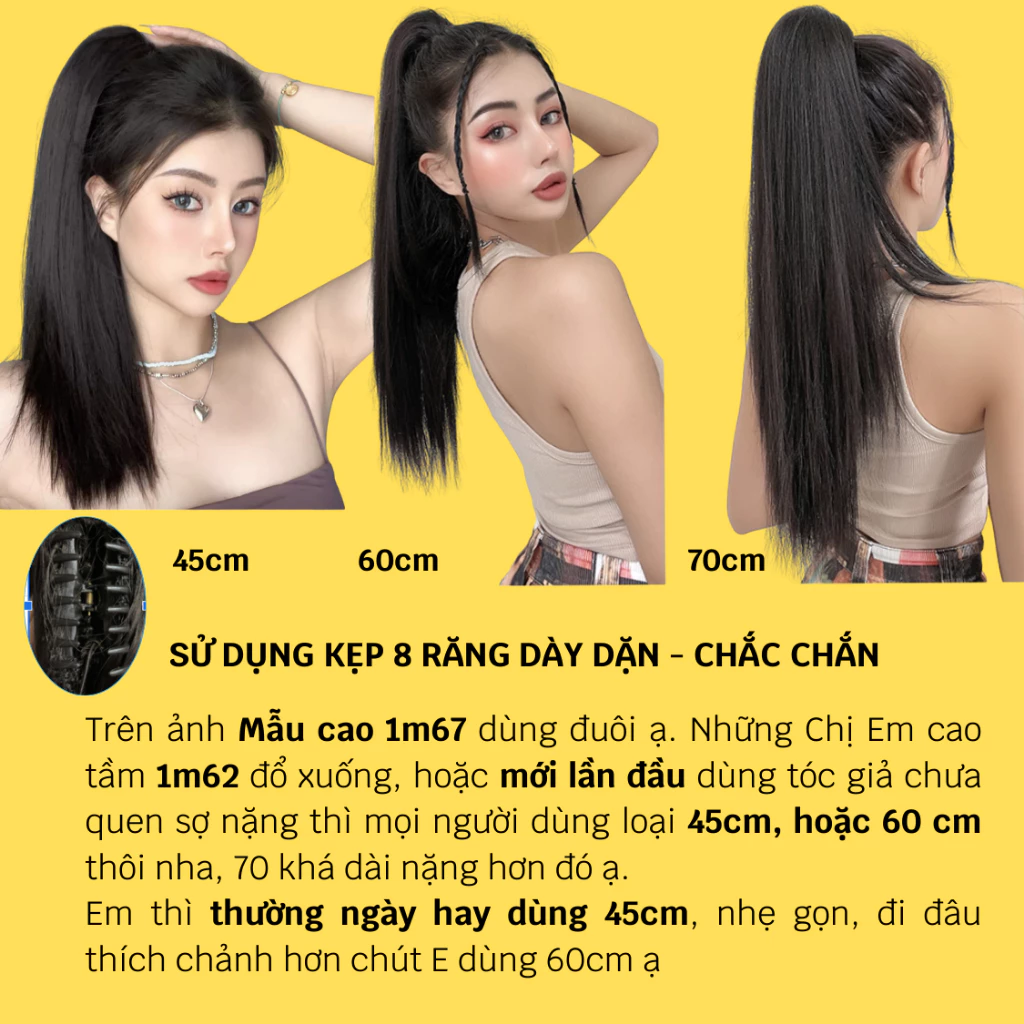 Tóc giả nữ thẳng đẹp, kiểu dáng tóc giả kẹp thời trang hàn quốc TẤM XINH - KẸP ĐUÔI THẲNG 60CM