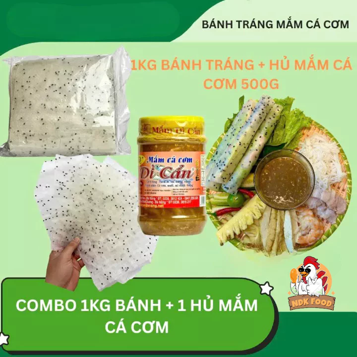 Combo 1kg Bánh Tráng Gạo Nhúng Nước Mè Đen + 500gram Nước Mắm Cá Cơm Dì Cẩn Đà Nẵng Chính Gốc chất lượng loại 1