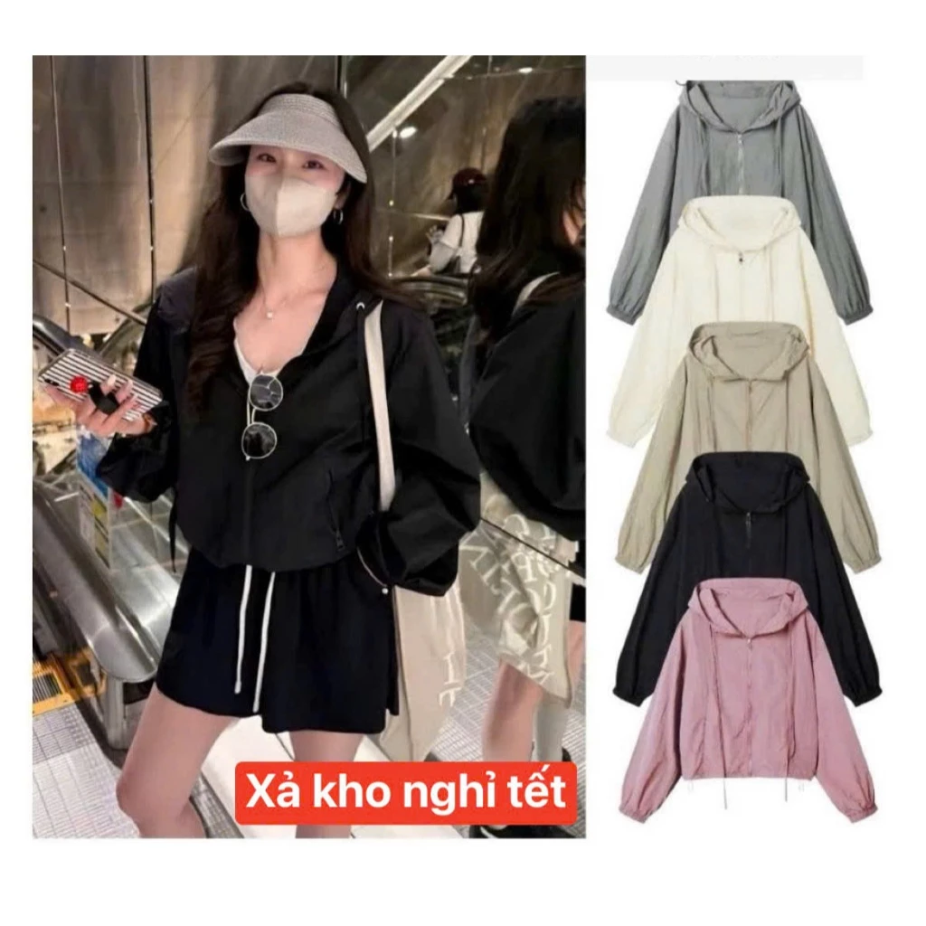 [ xả khi nghỉ tết  ] Áo Khoác Gió Nữ Dài Tay Chất Gió Nhăn Mềm Siêu Nhẹ, Mặc 4 Mùa