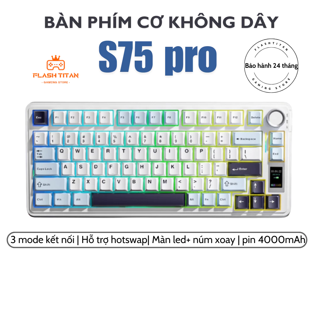 Bàn phím cơ không dây AULA S75 pro - Màn led tùy chỉnh, Hỗ trợ hotswap, núm xoay - Bảo hành 24 tháng