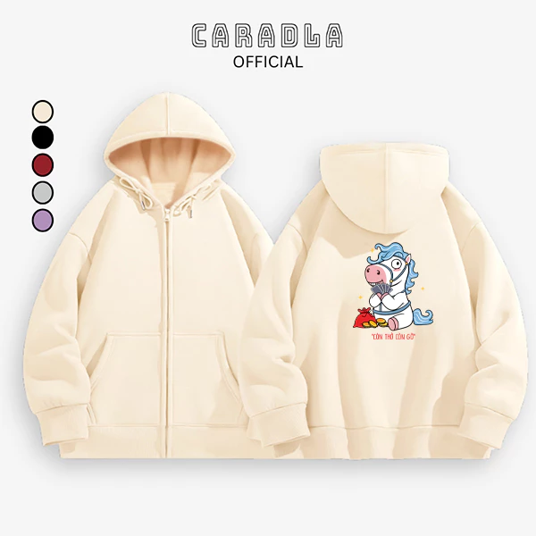 Áo Hoodie Zip Giáng Sinh Hình Cây Thông Nam Nữ CARADLA Chất Nỉ Bông Form Rộng Mũ 2 Lớp