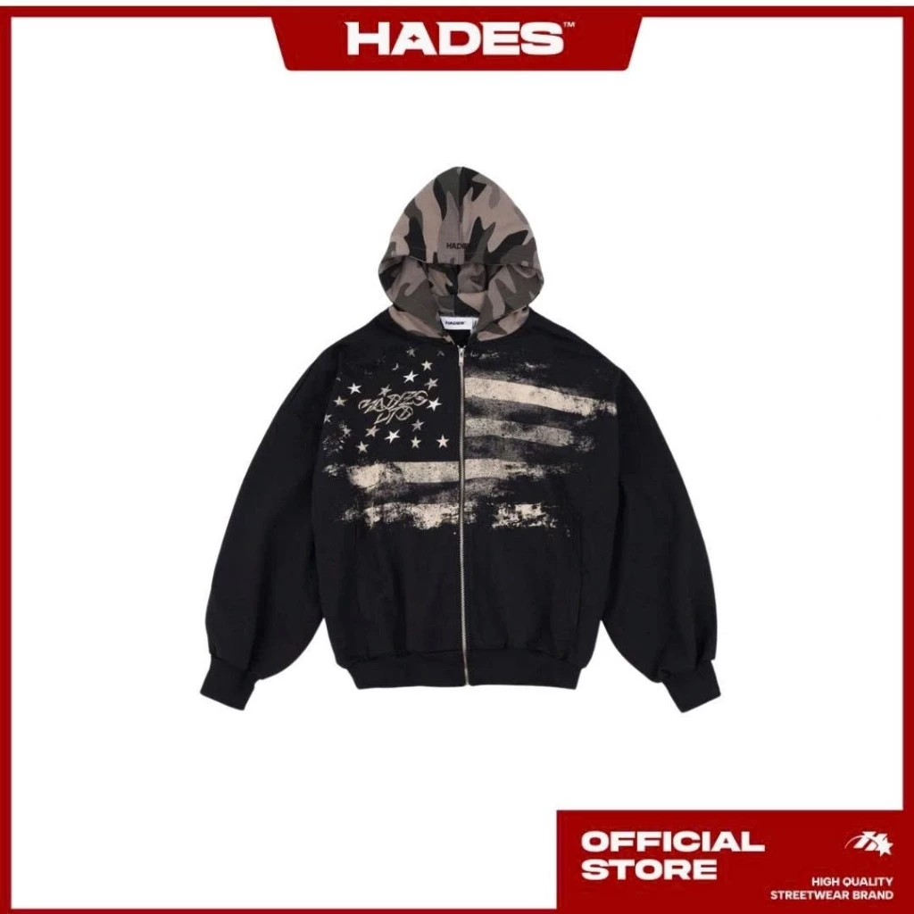 HADES REBEL NATION HOODIE BOXY - HADES Brand chính hãng Hoodie hoodie boxy khoá kéo unisex