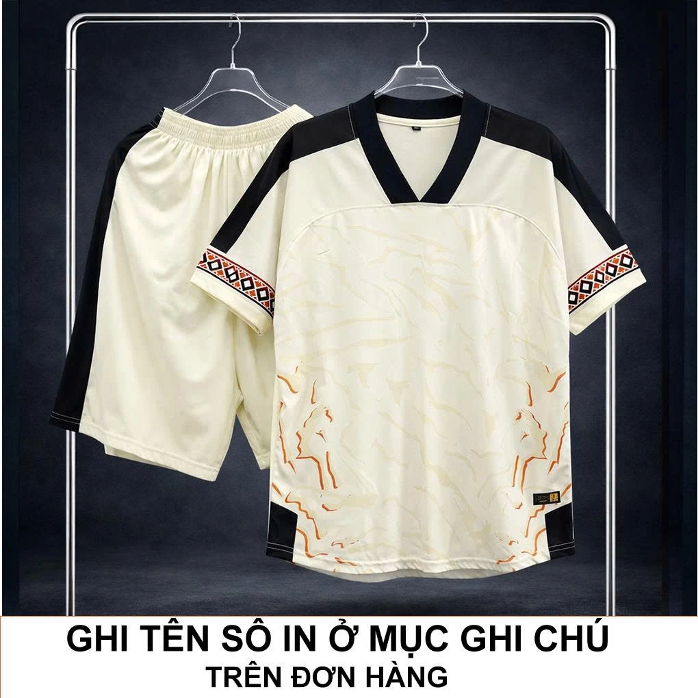 [KLOG-KĐE02] IN TÊN SỐ ÁO - Bộ quần áo bóng đá cổ V trắng viền đen mẫu mới - chất thun lạnh cao cấp loại 1