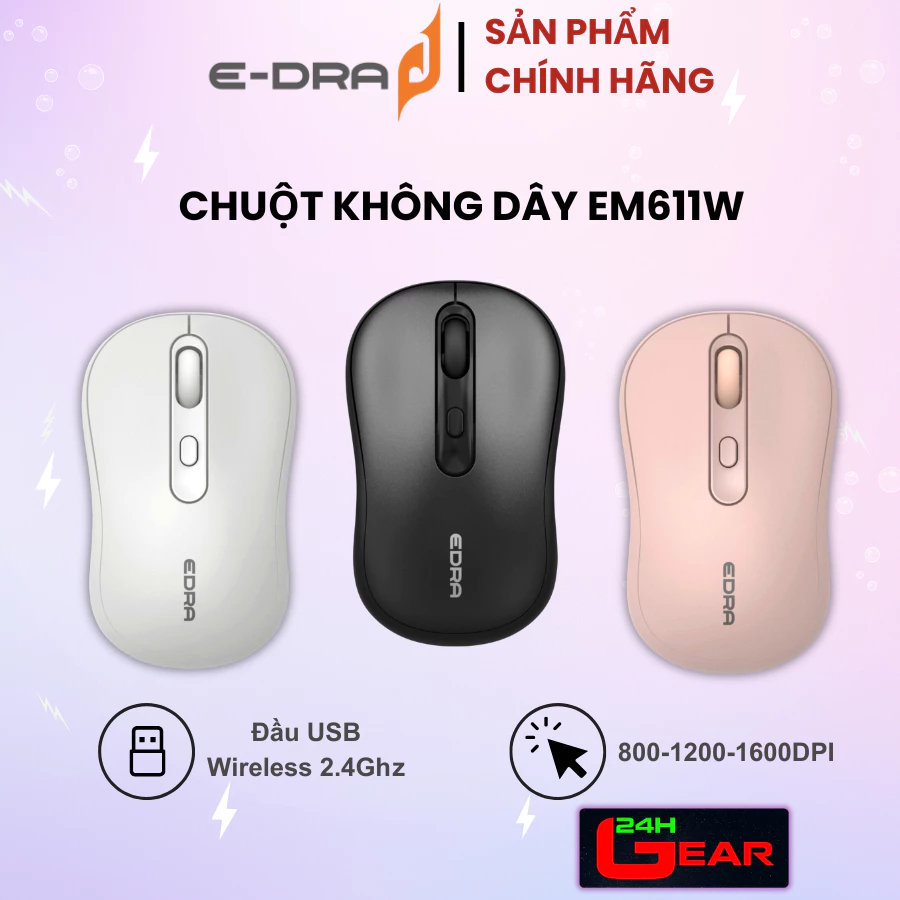 Chuột không dây Edra EM611W (DPI -8001600DPI / Kết nối:USB 2.4G wireless) Chính Hãng