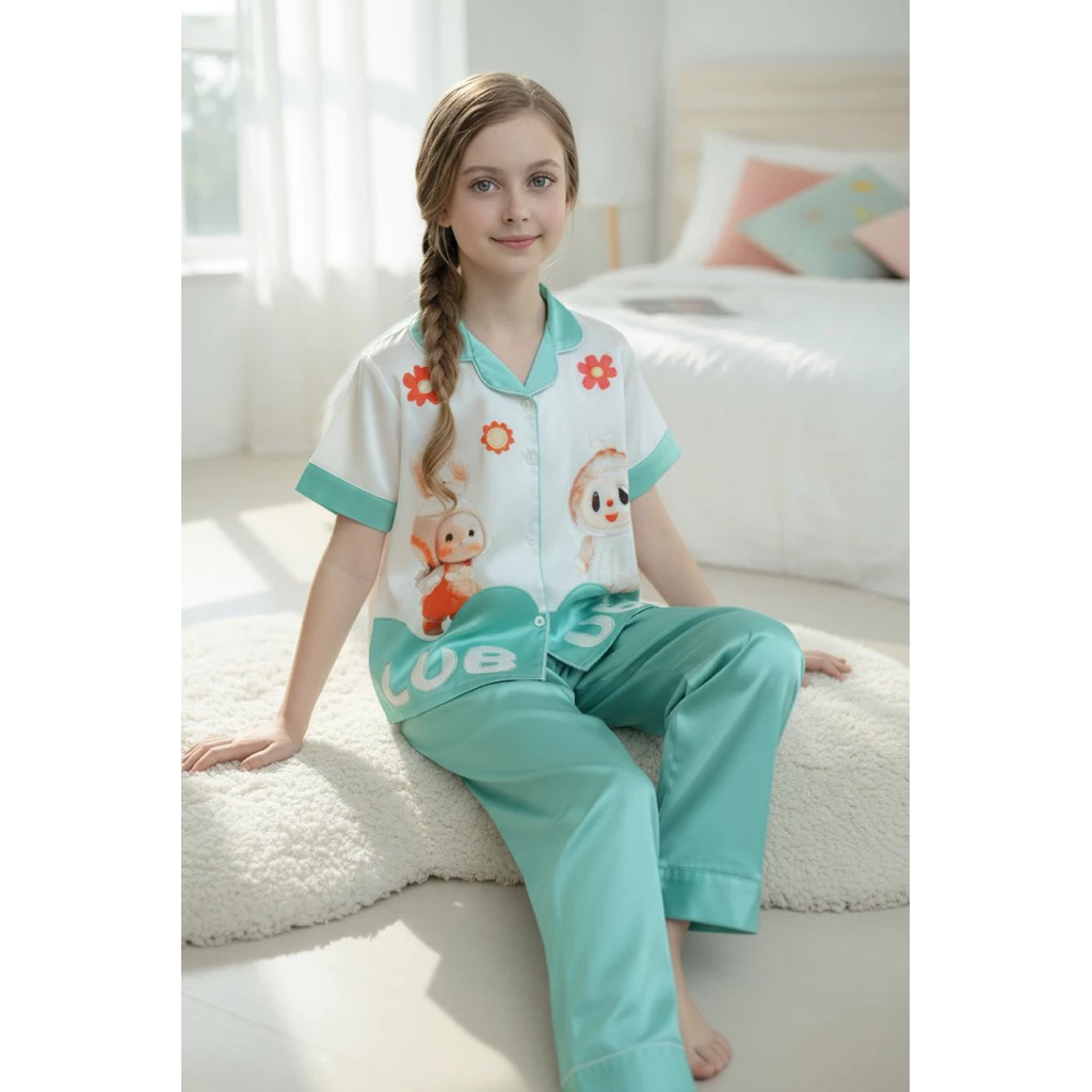 Bộ pijama bé gái vải latin tay ngắn quần dài họa tiết thú bông UBU siêu dễ thương | Đồ ngủ trẻ em cao cấp, mềm mát, đủ s