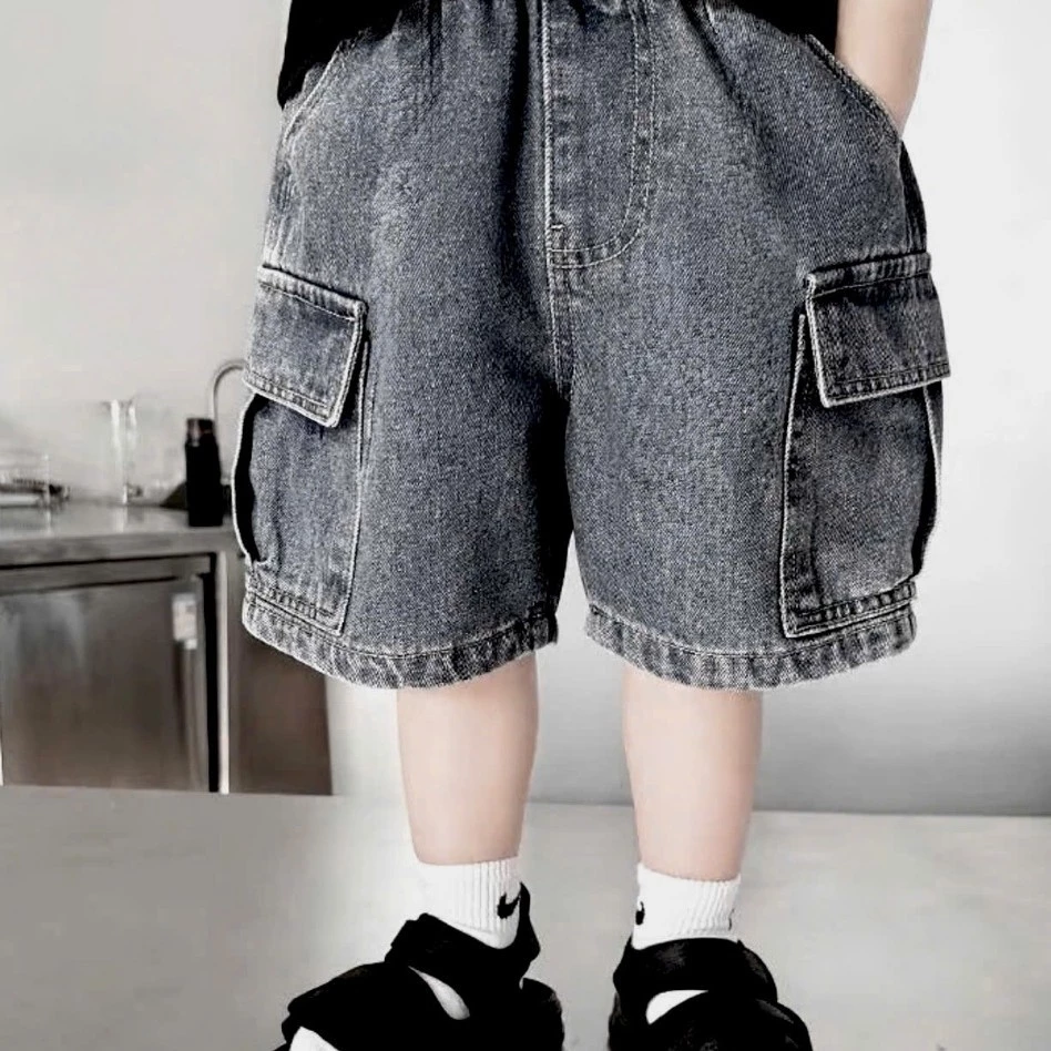 (16-50kjg) Quần Short Bò Jean Ngố Bé Trai Phong Cách Cá Tính Hàn Quốc