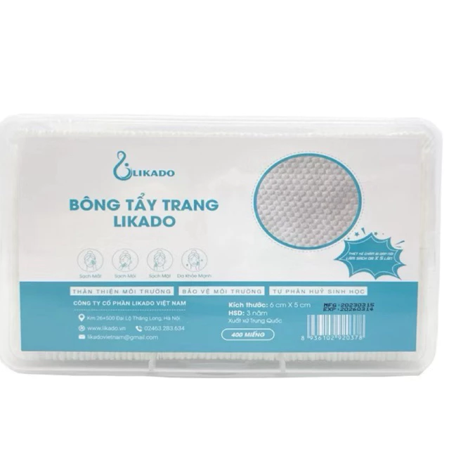 Bông Tẩy Trang Likado phù hợp da nhạy cảm 600 miếng 6cm x 5cm cotton tự nhiên