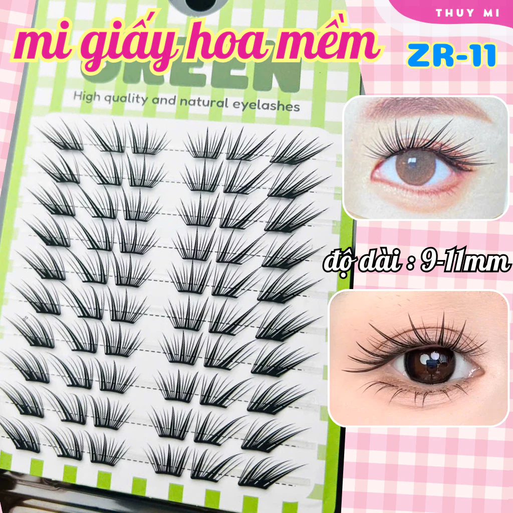 Mi Giả Cụm ZR11 Hoa Mềm 10 Hàng Độ Dài 9-11mm Chất Liệu Mi Giấy Mỏng Nhẹ Thủy Mi