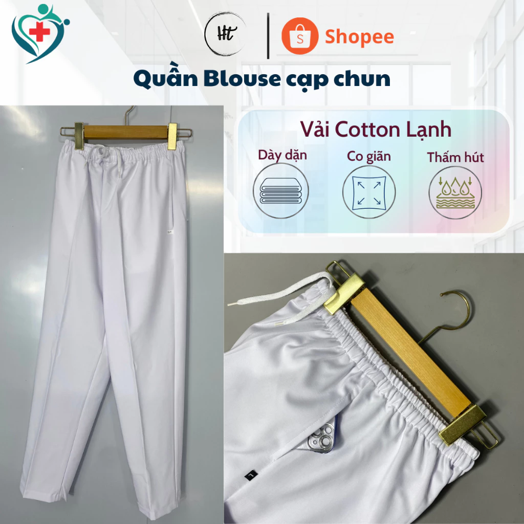Quần blouse y tá, điều dưỡng, bác sĩ, kỹ thuật viên nam nữ màu trắng có túi 2 bên sườn