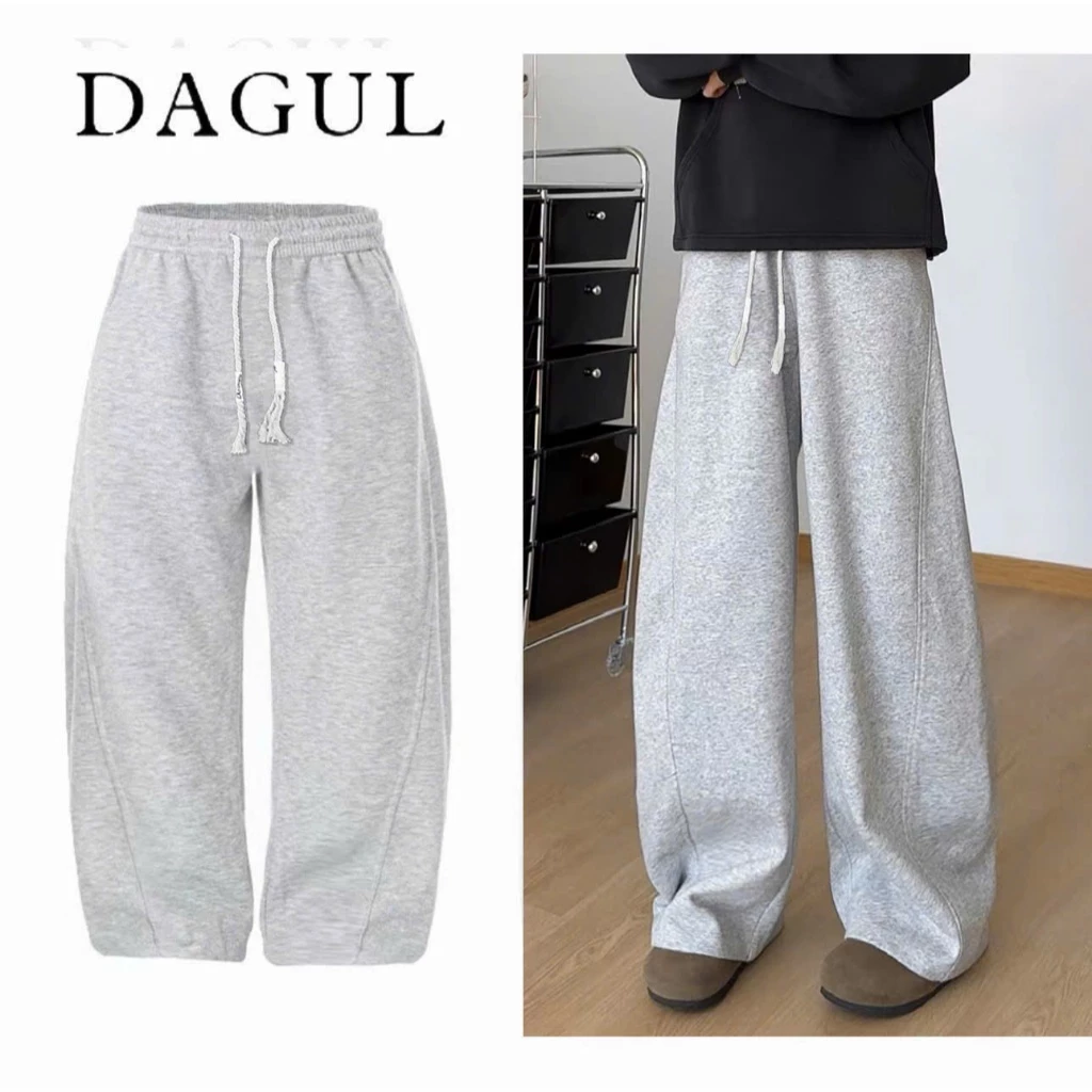 (M-55) [ DEAL MỞ BÁN } Quần nỉ 2 da from rộng ỐNG CONG DAGUL  nam nữ phối dây thừng cách điệu trẻ trung