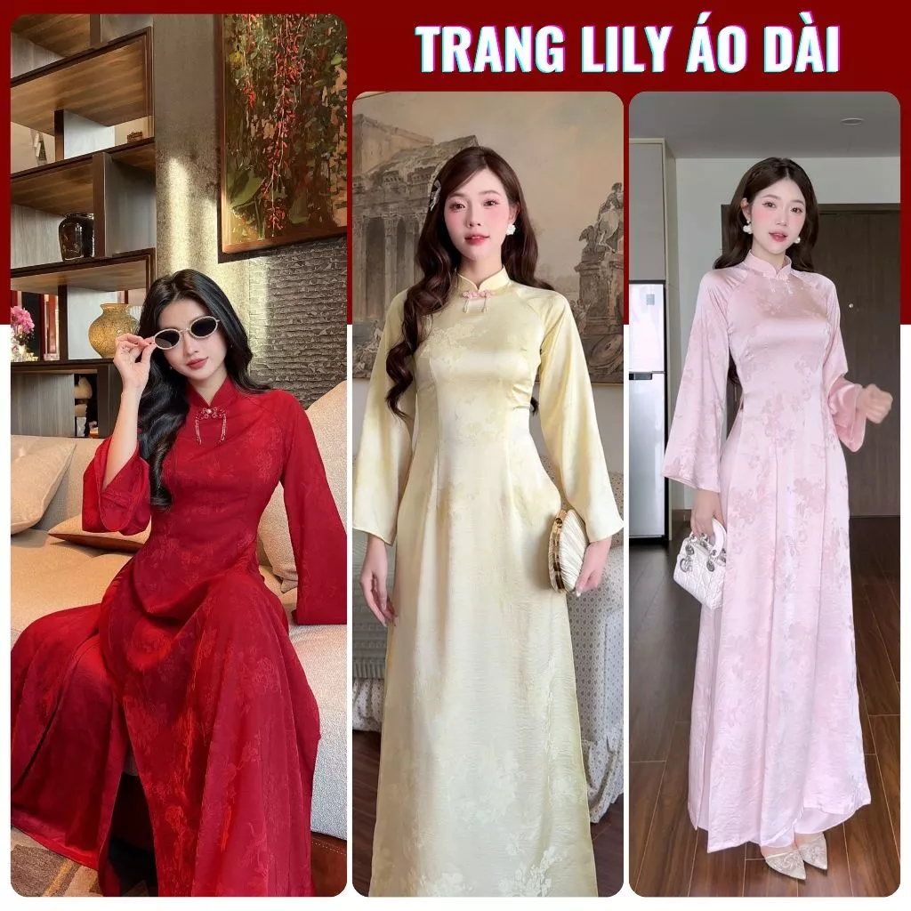 Áo dài HỒNG CHÂU cách tân dáng ôm eo,chiết li hai tà,dáng truyền thống,áo dài Tết-Trang Lily Áo Dài