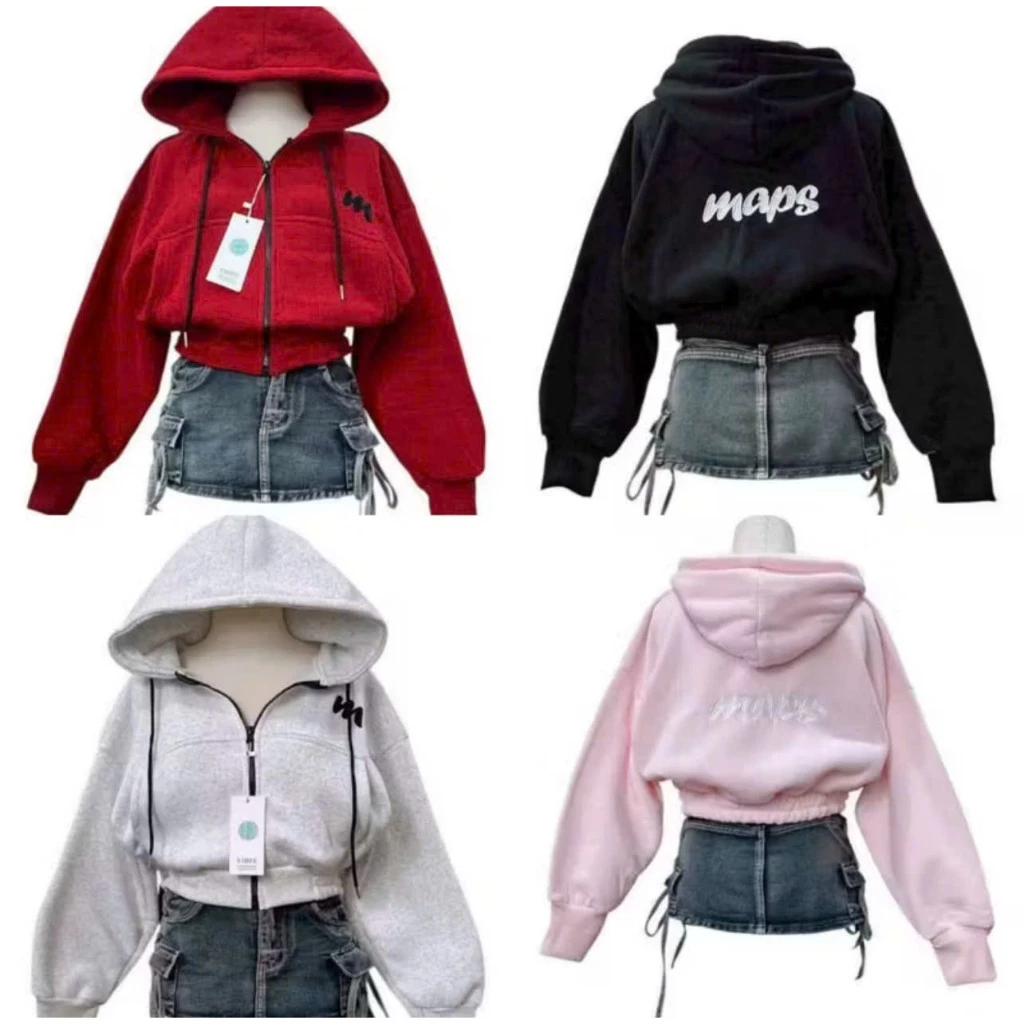 Áo Khoác nỉ Thêu MAPS Form Lửng Ngắn Croptop Nữ mặc đẹp, áo khoác nữ 4 màu có túi trong xỏ ngón
