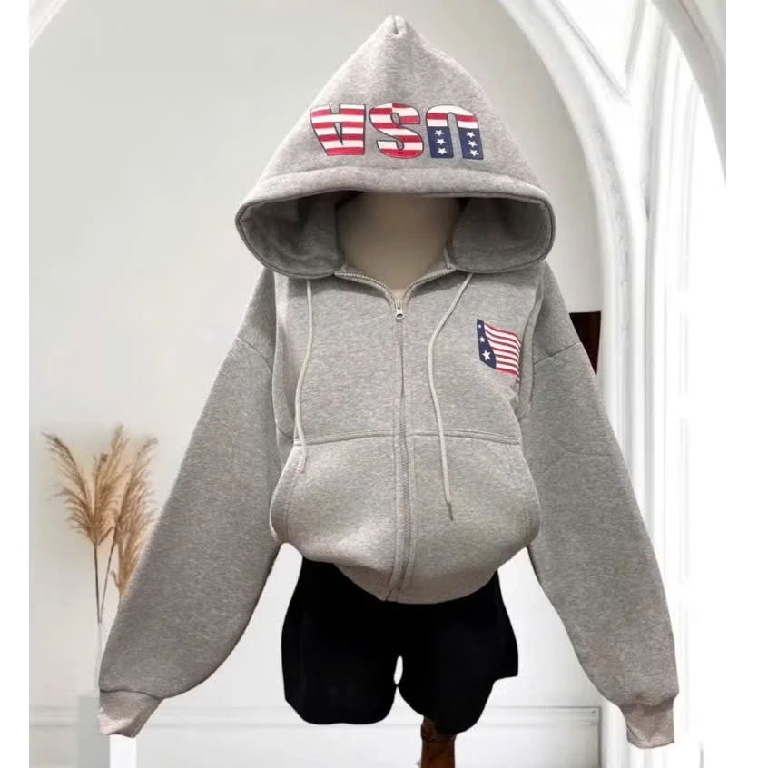 Áo Hoodie Khóa Kéo In USA Cờ Mỹ Ở Nón – Hoodie Unisex Form Rộng Cá Tính