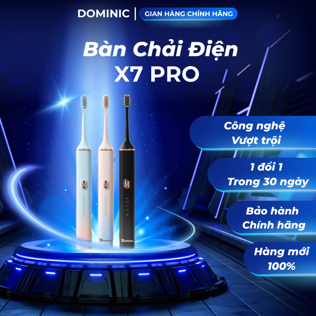 Bàn chải điện DOMINIC X7 PRO, bàn chải đánh răng cao cấp chính hãng (tặng kèm 3 đầu bàn chải)