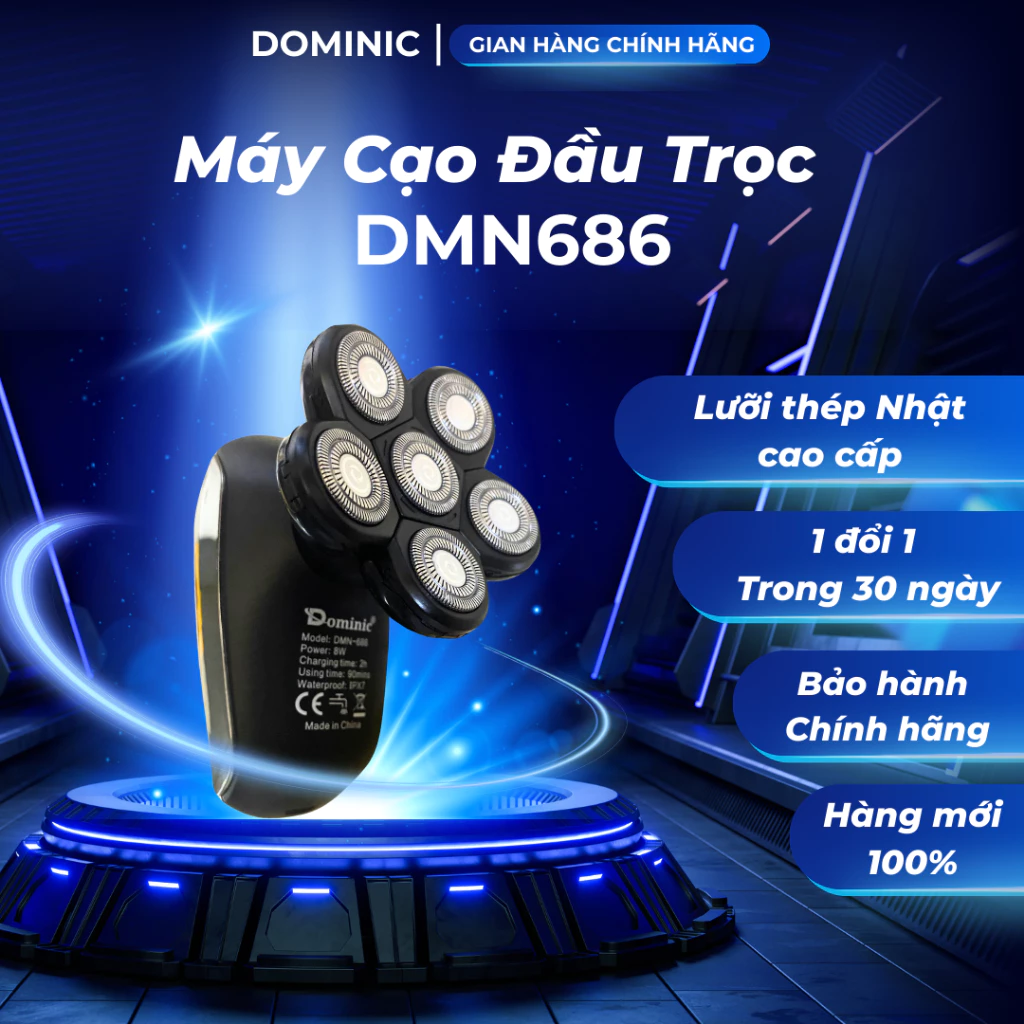 [Hàng Cao Cấp x Lưỡi Dao Thép NHẬT] Máy Cạo Đầu Trọc, Cạo Râu 6 Lưỡi DOMINIC DMN686 Cao Cấp Chính Hãng Cạo Sạch Sát Chân