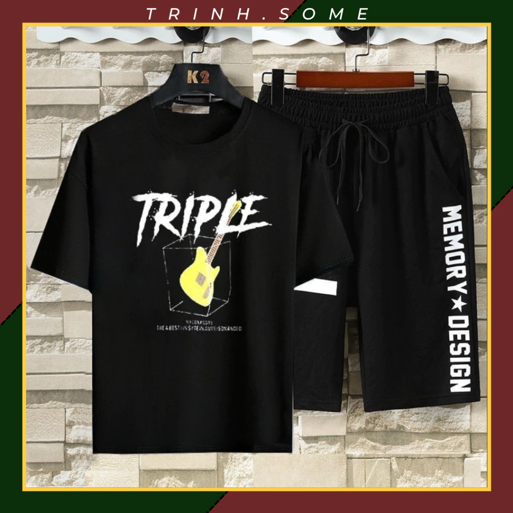 Bộ Thể Thao Nam Mặc Nhà thun lạnh, Nhung Đủ size S - 2XL, bộ quần áo hè ngắn tay chữ Triple. Mã TP