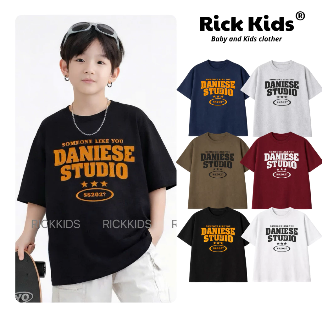 Áo Thun Cộc Tay Cho Bé In Chữ DANIESE Form Rộng Chất Liệu Cotton Cao Cấp - Rickkids