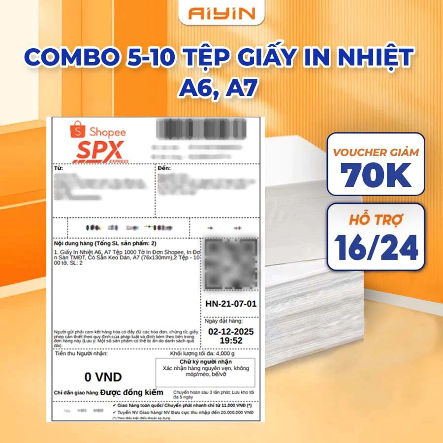 [COMBO 5-10 TỆP] Giấy In Nhiệt A6 A7 Tệp 500 Tờ, Giấy In Đơn Shopee, In Đơn Sàn TMĐT, Có Sẵn Keo Dán