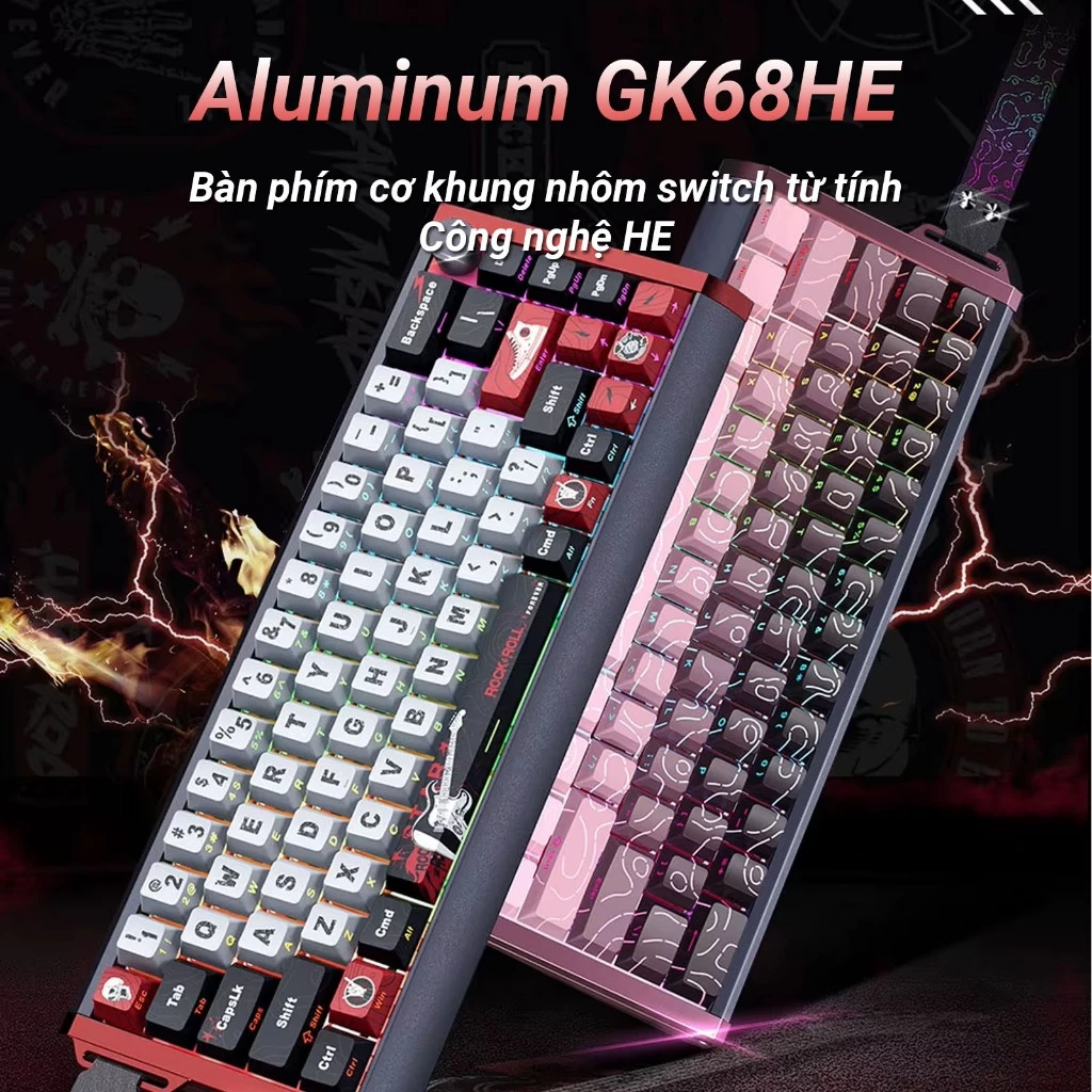 Bàn phím cơ Skyloong GK68HE công nghệ HE khung nhôm 1 Mode kết nối - Bh 12T Chính hãng
