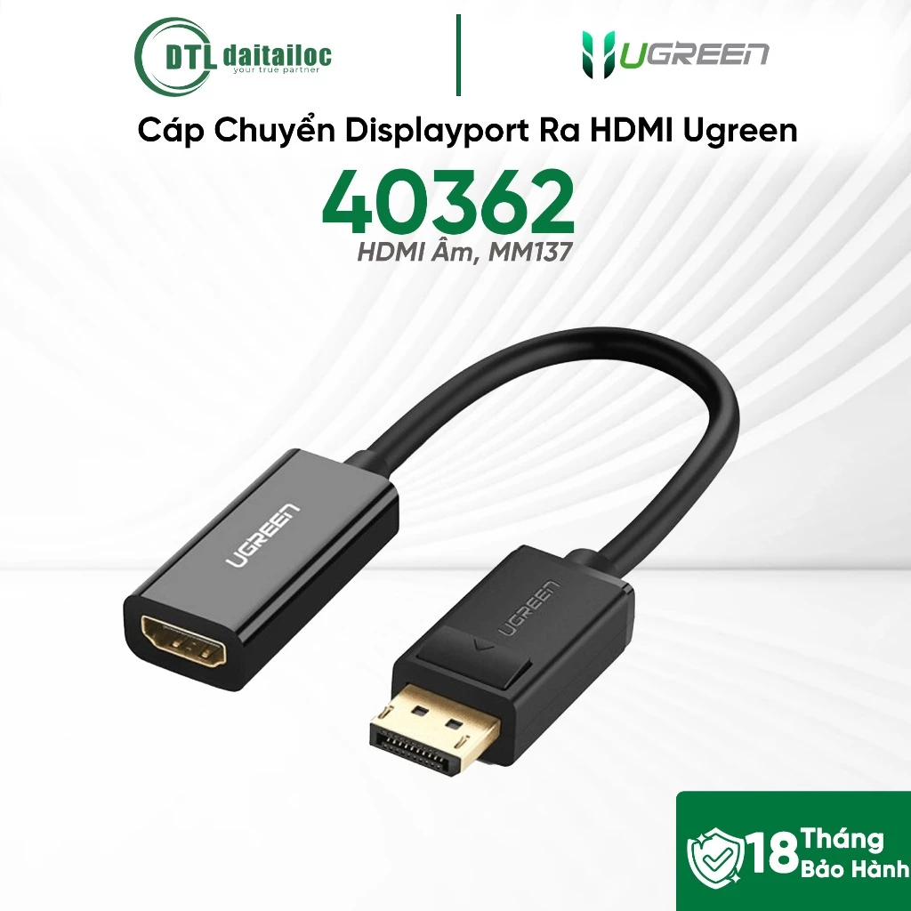 Cáp Chuyển Displayport Ra HDMI Âm ( MM137 ) Ugreen 40362  | Chính Hãng | Bảo Hành 18 Tháng