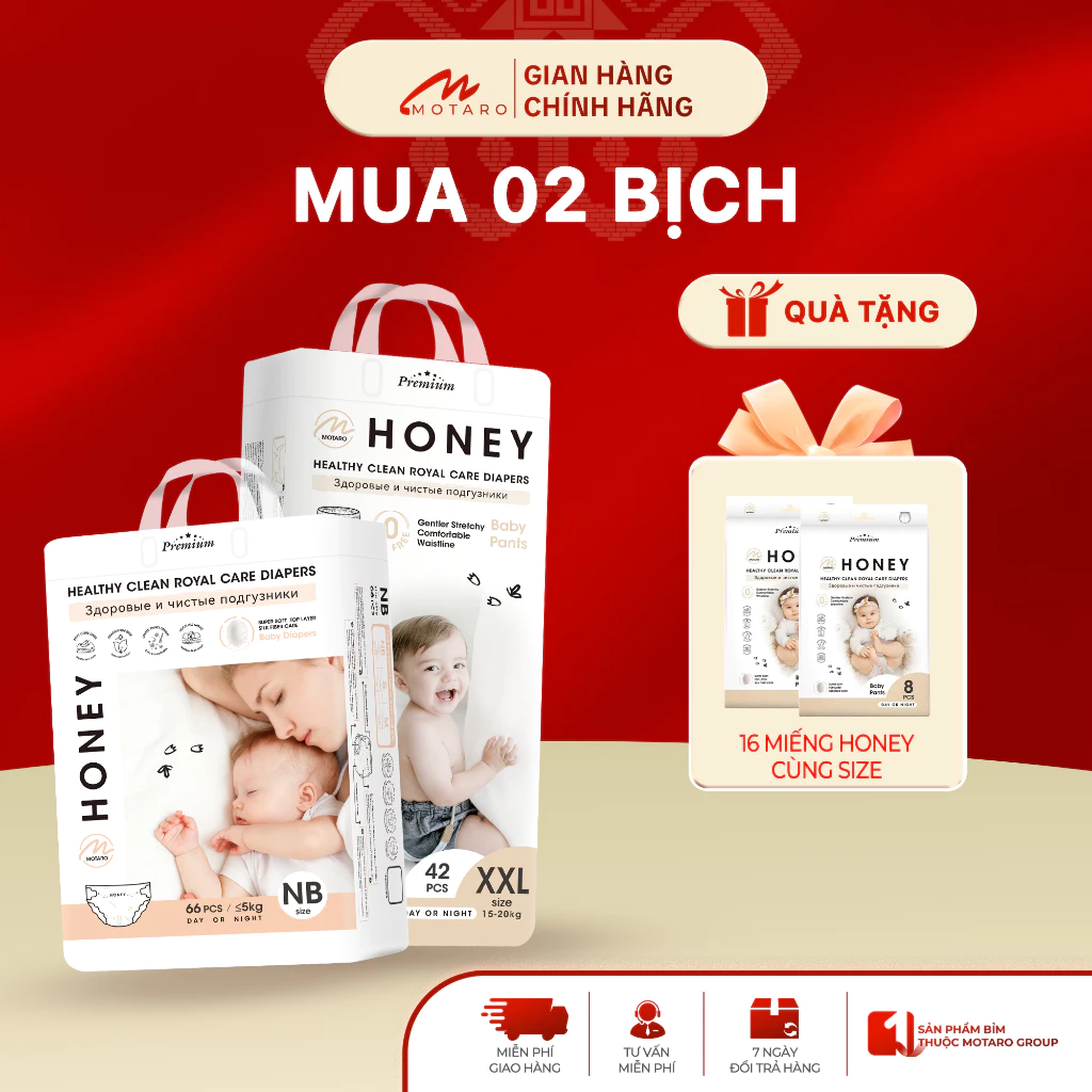 [Tặng 16 Miếng] 2 Bịch Honey Premium Chính Hãng Đủ Size Dán Quần Tặng Thêm 16 Miếng Cho Bé
