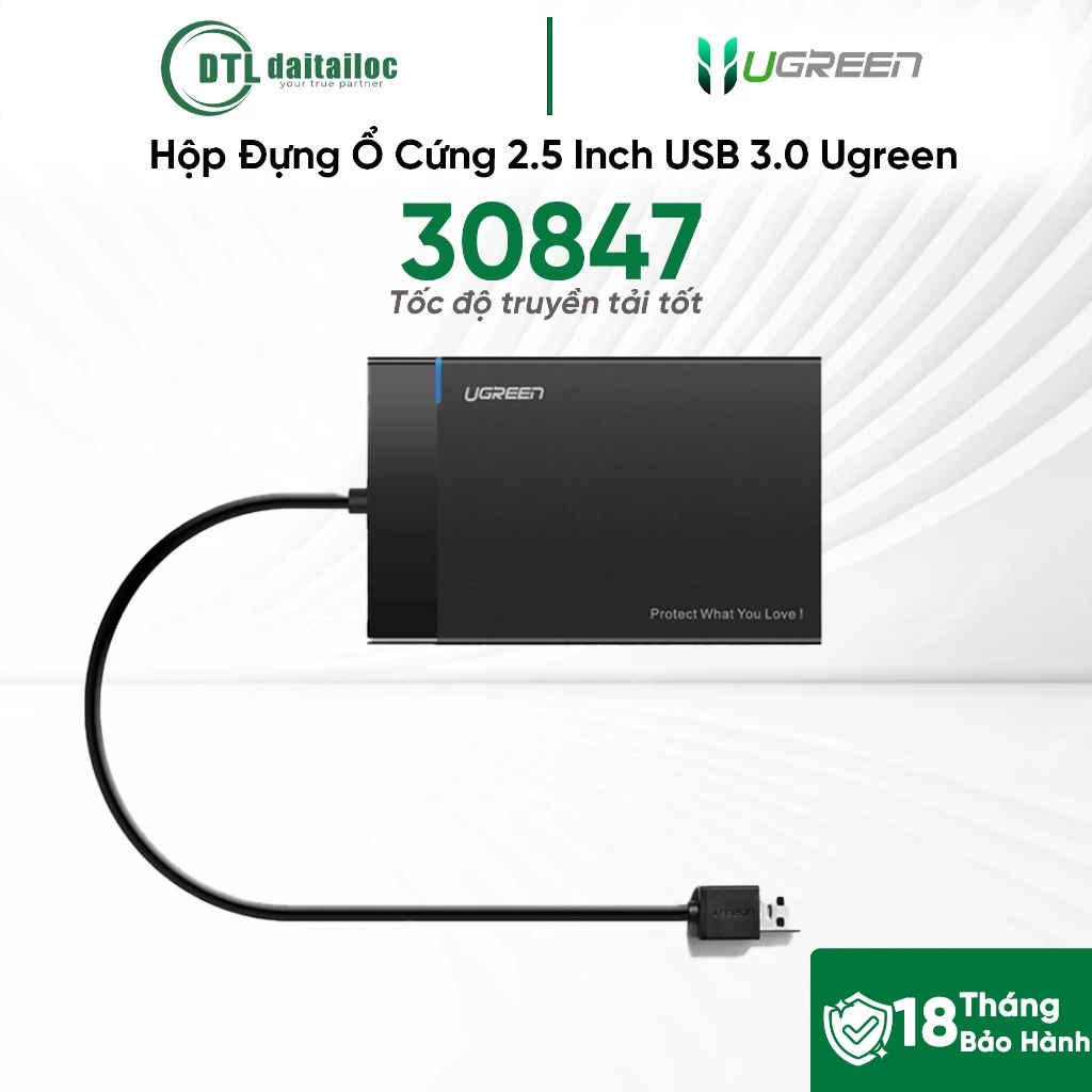 Hộp Đựng Ổ Cứng 2.5 Inch USB 3.0 (US221) Ugreen 30847 (USB-A dây liền ) I Chính hãng I Bảo hành 18 tháng